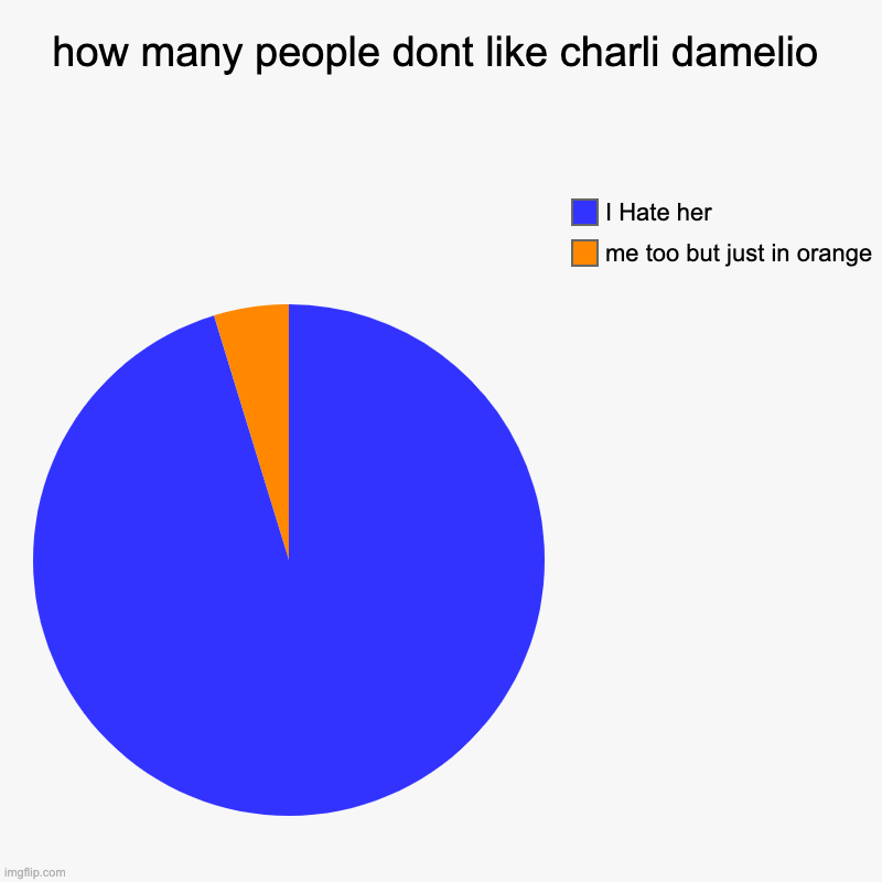 chali dapoopio | how many people dont like charli damelio | me too but just in orange, I Hate her | image tagged in charts,pie charts | made w/ Imgflip chart maker