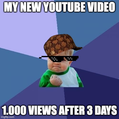 Success Kid Meme | MY NEW YOUTUBE VIDEO; 1.000 VIEWS AFTER 3 DAYS | image tagged in memes,success kid | made w/ Imgflip meme maker