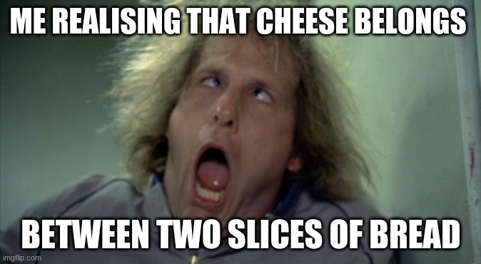 Scary Harry Meme | ME REALISING THAT CHEESE BELONGS; BETWEEN TWO SLICES OF BREAD | image tagged in memes,scary harry,repost,logic | made w/ Imgflip meme maker