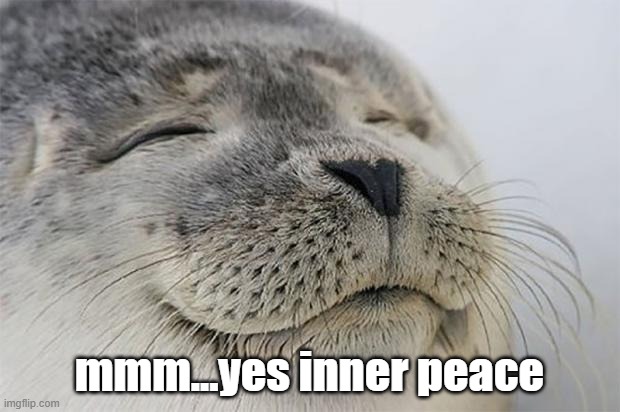 Inner peace |  mmm...yes inner peace | image tagged in memes,satisfied seal | made w/ Imgflip meme maker