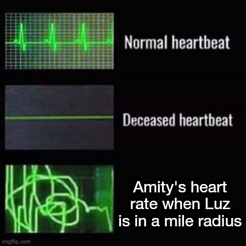 heartbeat rate | Amity's heart rate when Luz is in a mile radius | image tagged in heartbeat rate | made w/ Imgflip meme maker