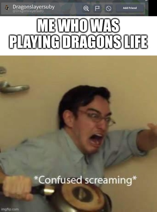 ME WHO WAS PLAYING DRAGONS LIFE | image tagged in filthy frank confused scream | made w/ Imgflip meme maker