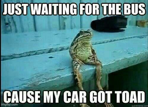 My car got toad | image tagged in memes,funny,eyeroll | made w/ Imgflip meme maker