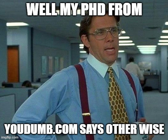 That Would Be Great | WELL MY PHD FROM; YOUDUMB.COM SAYS OTHER WISE | image tagged in memes,that would be great | made w/ Imgflip meme maker