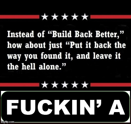 Build BACK Better....vs Just leave it the Hell alone | image tagged in build back better,maga,biden,democrats,evil | made w/ Imgflip meme maker