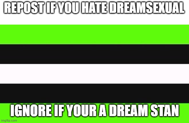 Dreamsexual isnt valid | REPOST IF YOU HATE DREAMSEXUAL; IGNORE IF YOUR A DREAM STAN | image tagged in dreamsexual flag | made w/ Imgflip meme maker