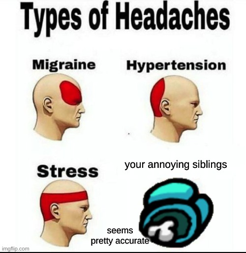 Types of Headaches meme | your annoying siblings; seems pretty accurate | image tagged in types of headaches meme | made w/ Imgflip meme maker