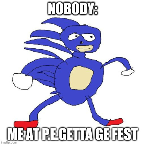Sanic | NOBODY:; ME AT P.E.GETTA GE FEST | image tagged in sanic,memes | made w/ Imgflip meme maker