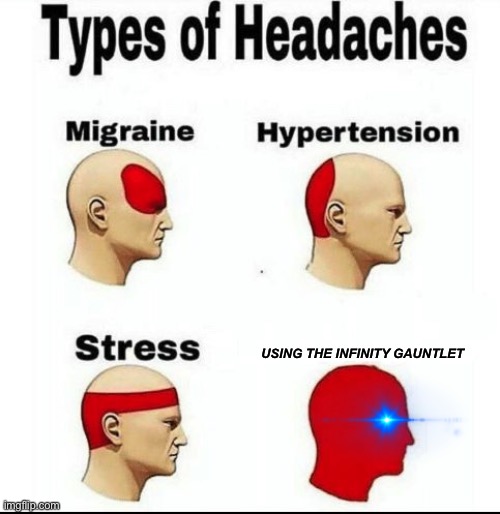 Come on now just imagine | USING THE INFINITY GAUNTLET | image tagged in types of headaches meme | made w/ Imgflip meme maker