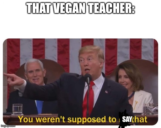 You weren't supposed to do that | THAT VEGAN TEACHER: SAY | image tagged in you weren't supposed to do that | made w/ Imgflip meme maker