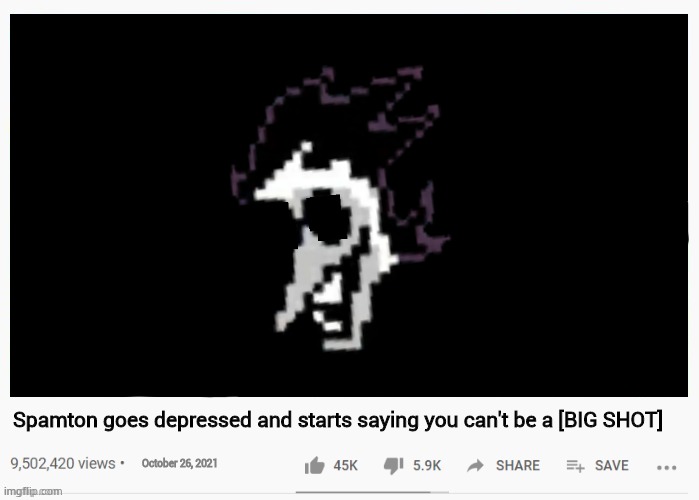 youtube video template | Spamton goes depressed and starts saying you can't be a [BIG SHOT]; October 26, 2021 | image tagged in youtube video template | made w/ Imgflip meme maker