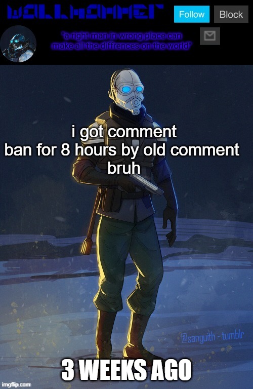 imma play Black-Mesa or roblox | i got comment ban for 8 hours by old comment 
bruh; 3 WEEKS AGO | image tagged in wallhammer temp | made w/ Imgflip meme maker