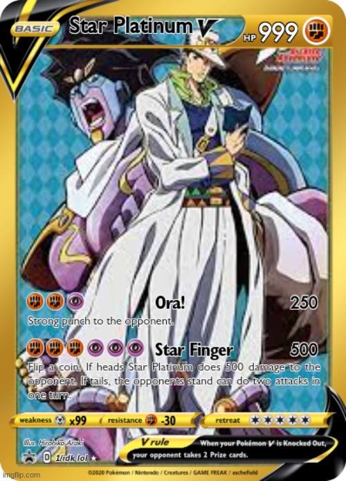 I'm making jojo pokemon cards, what stand or character should I do next? | image tagged in jojo,pokemon,jojo's bizarre adventure | made w/ Imgflip meme maker