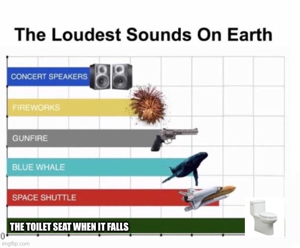 Why is it so loud | THE TOILET SEAT WHEN IT FALLS | image tagged in the loudest sounds on earth,funny memes,memes | made w/ Imgflip meme maker