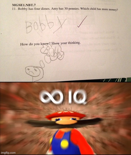 Pov: Your the teacher about to mark this paper | image tagged in infinity iq mario,meme,smort | made w/ Imgflip meme maker