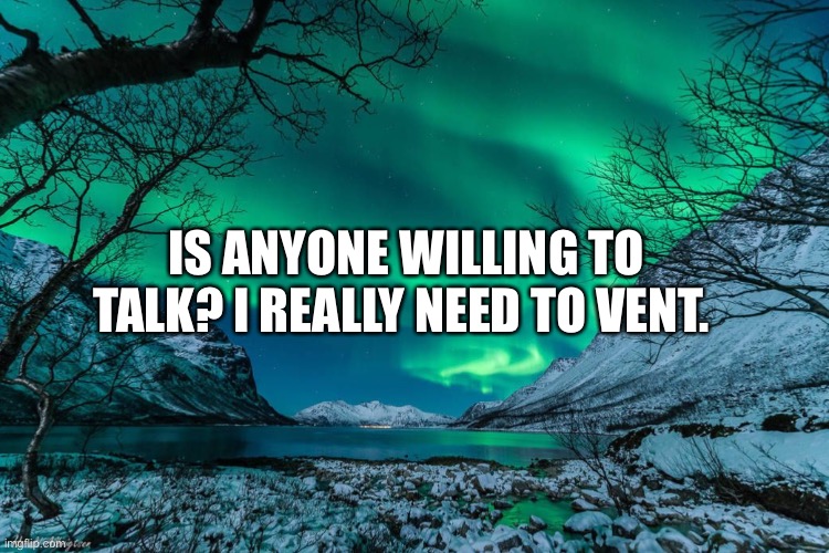 Northern Lights Announcement | IS ANYONE WILLING TO TALK? I REALLY NEED TO VENT. | image tagged in northern lights announcement | made w/ Imgflip meme maker