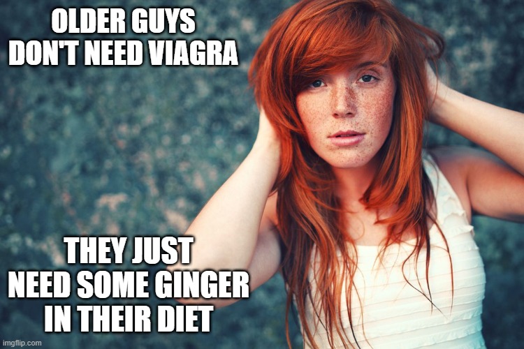 OLDER GUYS DON'T NEED VIAGRA; THEY JUST NEED SOME GINGER IN THEIR DIET | image tagged in red heads have more fun | made w/ Imgflip meme maker