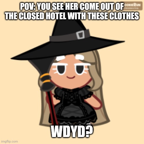 No OP oc's (?) No Powers. | POV: YOU SEE HER COME OUT OF THE CLOSED HOTEL WITH THESE CLOTHES; WDYD? | image tagged in roleplaying | made w/ Imgflip meme maker