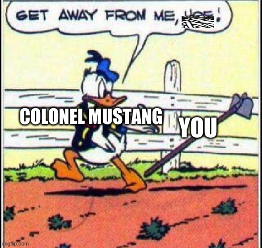 get away from me hoe | COLONEL MUSTANG YOU | image tagged in get away from me hoe | made w/ Imgflip meme maker