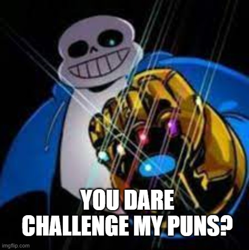 Infinity Sans | YOU DARE CHALLENGE MY PUNS? | image tagged in infinity sans | made w/ Imgflip meme maker