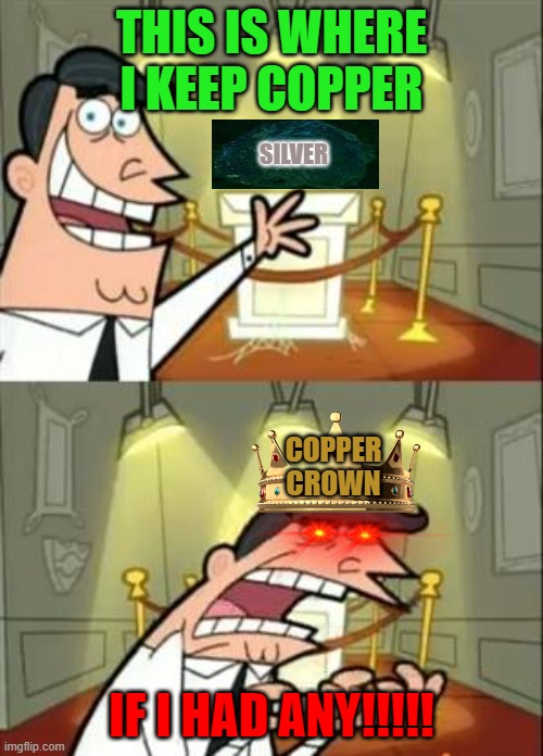 This Is Where I'd Put My Trophy If I Had One | THIS IS WHERE I KEEP COPPER; SILVER; COPPER CROWN; IF I HAD ANY!!!!! | image tagged in memes,this is where i'd put my trophy if i had one | made w/ Imgflip meme maker