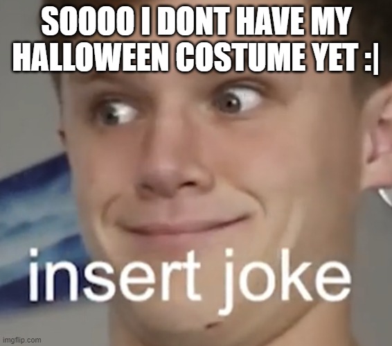 Insert Joke | SOOOO I DONT HAVE MY HALLOWEEN COSTUME YET :| | image tagged in insert joke | made w/ Imgflip meme maker