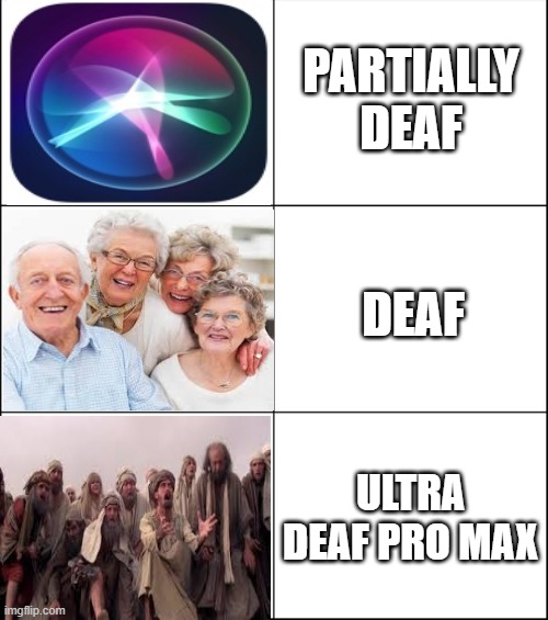 3 level of deaf | PARTIALLY DEAF; DEAF; ULTRA DEAF PRO MAX | image tagged in 6 panel | made w/ Imgflip meme maker