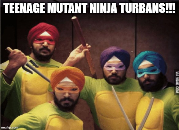 Ready to Fight Their Mortal Nemesis....the Convenient Store Thief | TEENAGE MUTANT NINJA TURBANS!!! | image tagged in parody | made w/ Imgflip meme maker