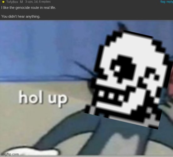/ 999999 | image tagged in hol up,undertale,memes,genocide | made w/ Imgflip meme maker