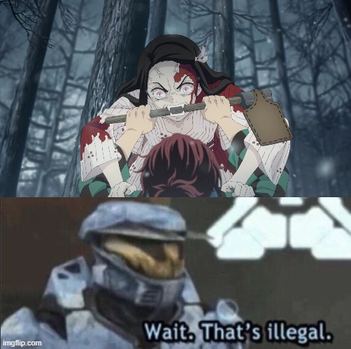 Michael J. Caboose saw Nezuko attacking Tanjiro but why he said "wait that's illegal" | image tagged in wait that s illegal,demon slayer | made w/ Imgflip meme maker
