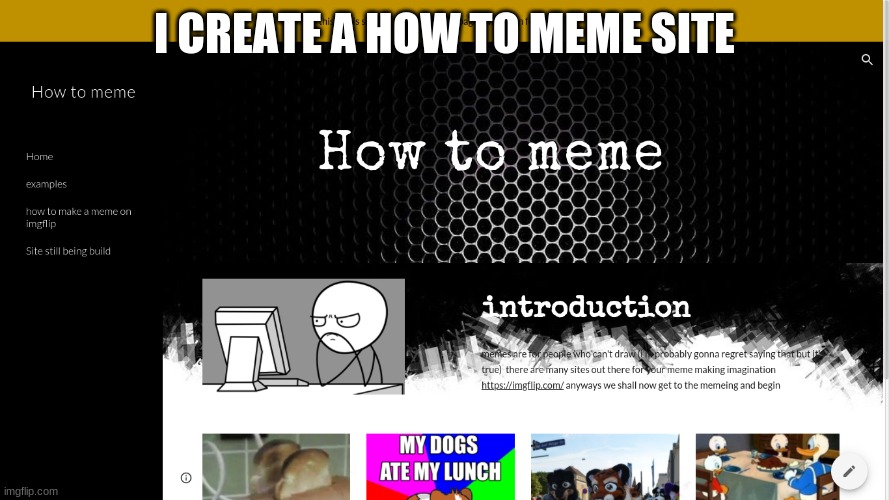 how to meme | I CREATE A HOW TO MEME SITE | image tagged in sites,googlesites,meme,fun,imgflip | made w/ Imgflip meme maker