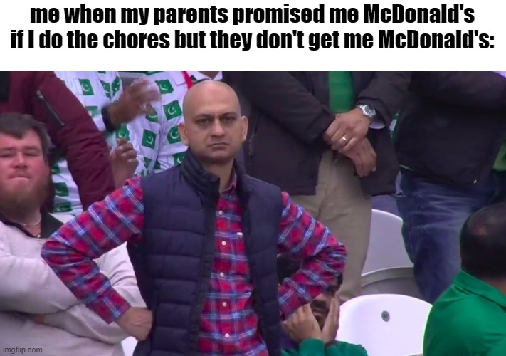 Relatable? | me when my parents promised me McDonald's if I do the chores but they don't get me McDonald's: | image tagged in disappointed muhammad sarim akhtar | made w/ Imgflip meme maker