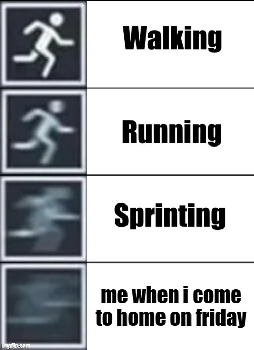 Very Fast | me when i come to home on friday | image tagged in very fast | made w/ Imgflip meme maker