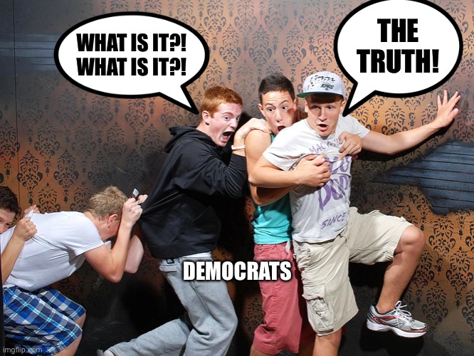 When your biggest fear is the truth, you are not on the right side | THE TRUTH! WHAT IS IT?! WHAT IS IT?! DEMOCRATS | image tagged in leftists lie,hiding the truth,lefty cover up,liar liar pants on fire,liars,the truth hurts | made w/ Imgflip meme maker