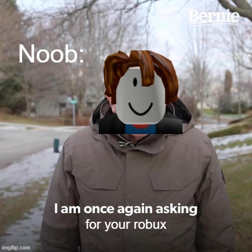 everyone on roblox: |  Noob:; for your robux | image tagged in memes,bernie i am once again asking for your support,bobux,noob | made w/ Imgflip meme maker