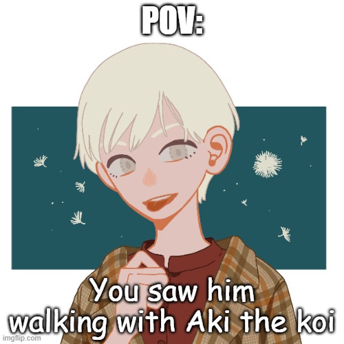 Brother - Aoi the koi ( in human and kindda rude ) ( any rp not romance again :D ) | POV:; You saw him walking with Aki the koi | made w/ Imgflip meme maker