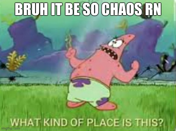 Patrick what kind of place is this? | BRUH IT BE SO CHAOS RN | image tagged in patrick what kind of place is this | made w/ Imgflip meme maker
