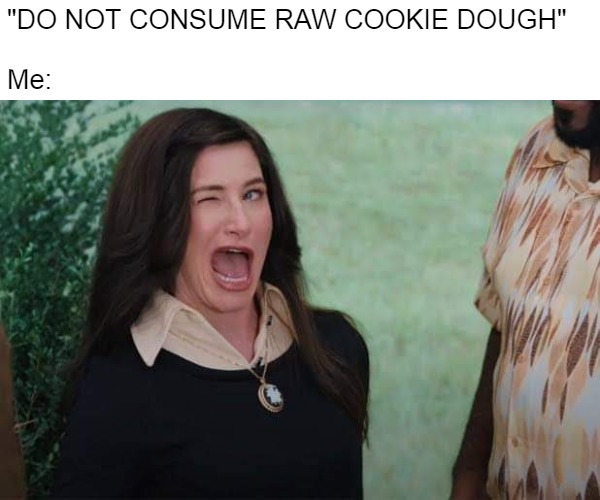 Sounds Like Something Made Up by Oven Salesmen | "DO NOT CONSUME RAW COOKIE DOUGH"
 
Me: | image tagged in wandavision agnes wink,meme,memes,humor,cookie dough | made w/ Imgflip meme maker
