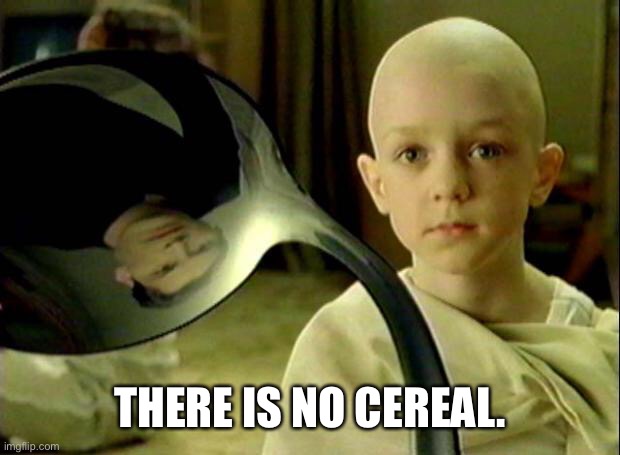 Spoon matrix | THERE IS NO CEREAL. | image tagged in spoon matrix | made w/ Imgflip meme maker