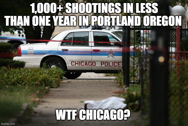 Chicago Gun Control | 1,000+ SHOOTINGS IN LESS THAN ONE YEAR IN PORTLAND OREGON; WTF CHICAGO? | image tagged in chicago gun control,portland,shrooms,captain furillo | made w/ Imgflip meme maker