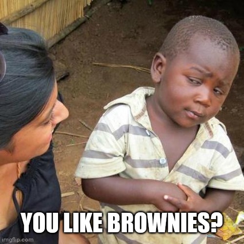 Black lady |  YOU LIKE BROWNIES? | image tagged in memes,third world skeptical kid | made w/ Imgflip meme maker
