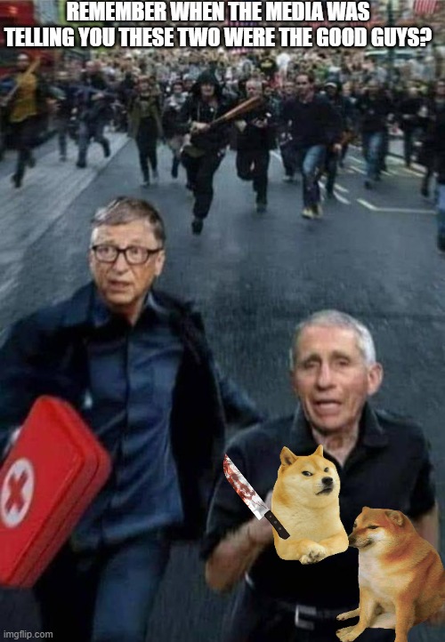 Dog-tor Fauci and Epstein island Bill Gates | REMEMBER WHEN THE MEDIA WAS TELLING YOU THESE TWO WERE THE GOOD GUYS? | image tagged in gates and fauci running | made w/ Imgflip meme maker