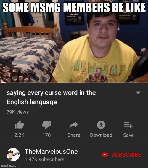 Saying every curse word in the English Language | SOME MSMG MEMBERS BE LIKE | image tagged in saying every curse word in the english language | made w/ Imgflip meme maker