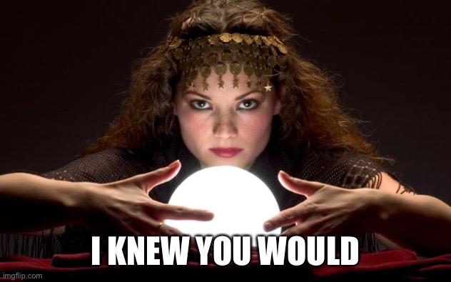 Psychic with Crystal Ball | I KNEW YOU WOULD | image tagged in psychic with crystal ball | made w/ Imgflip meme maker