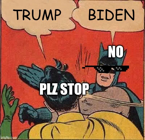 Batman Slapping Robin | TRUMP; BIDEN; NO; PLZ STOP | image tagged in memes,batman slapping robin | made w/ Imgflip meme maker