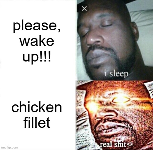 Sleeping Shaq Meme | please, wake up!!! chicken fillet | image tagged in memes,sleeping shaq | made w/ Imgflip meme maker