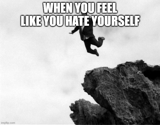 Man Jumping Off a Cliff | WHEN YOU FEEL LIKE YOU HATE YOURSELF | image tagged in man jumping off a cliff | made w/ Imgflip meme maker