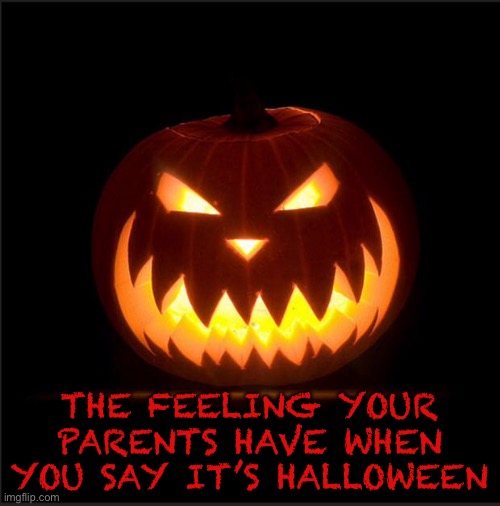 This is too many halloween memes. | THE FEELING YOUR PARENTS HAVE WHEN YOU SAY IT’S HALLOWEEN | image tagged in halloween | made w/ Imgflip meme maker