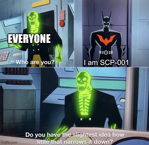 Do you have the slightest idea how little that narrows it down? | I am SCP-001 EVERYONE | image tagged in do you have the slightest idea how little that narrows it down | made w/ Imgflip meme maker