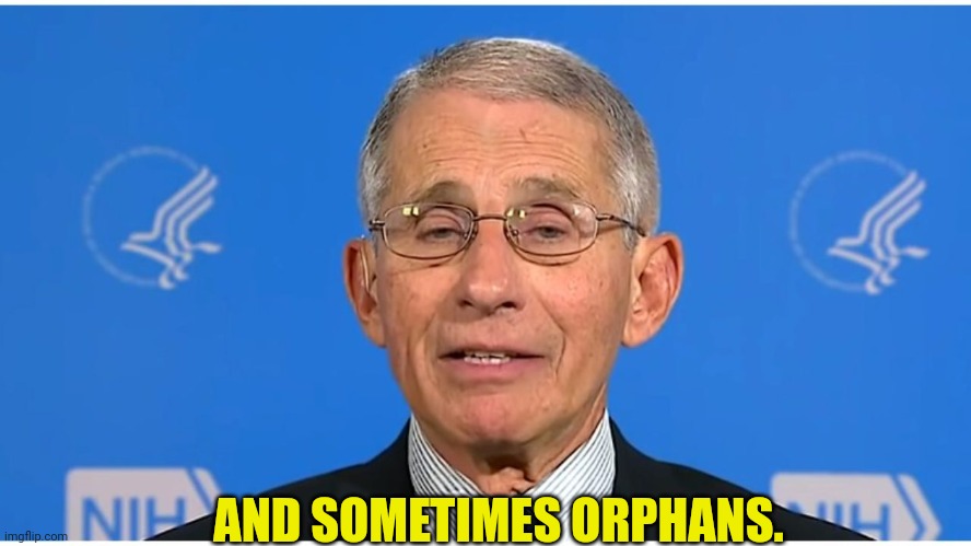 Dr Fauci | AND SOMETIMES ORPHANS. | image tagged in dr fauci | made w/ Imgflip meme maker